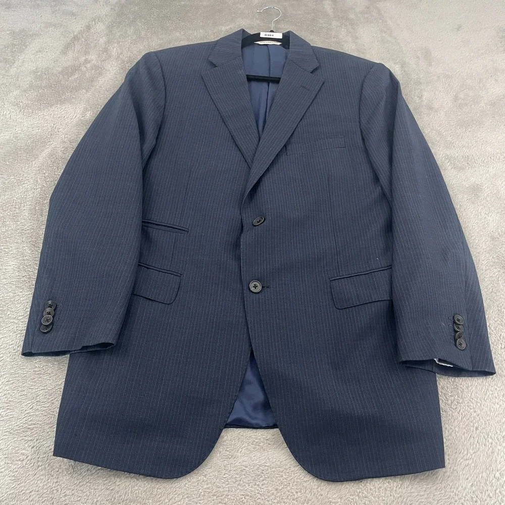 Samuelsohn 100% Wool Sport Coat Men 42/36R Blue Stripe Double Vent Preppy Canada
